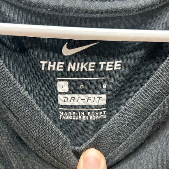 Nike Mens Large Center Swoosh Shirt Spell-Out Black Cotton Crew Dri Fit L - Picture 2 of 3